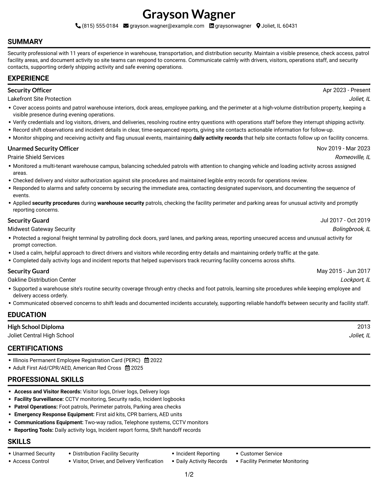 Resume example — page 1