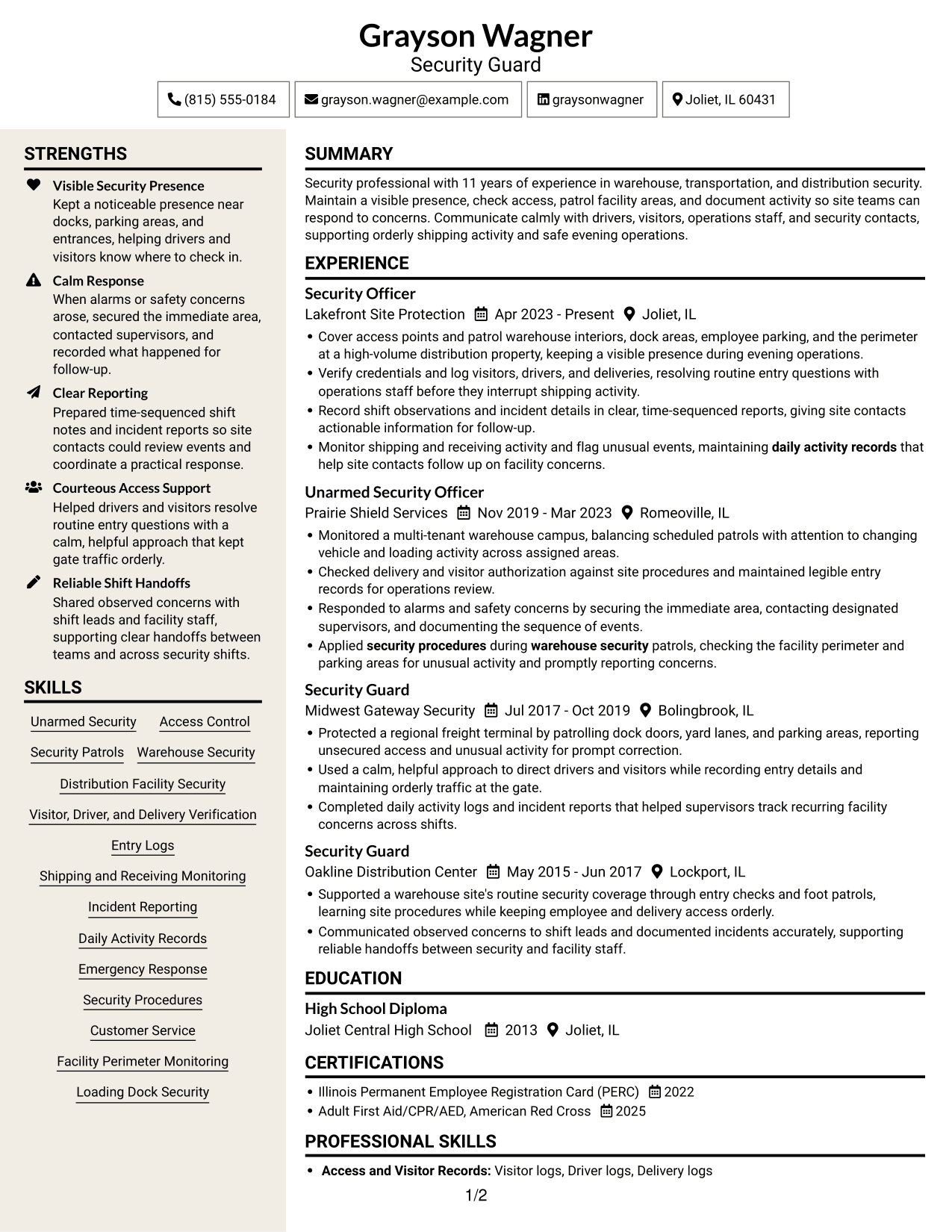 Resume example — page 1