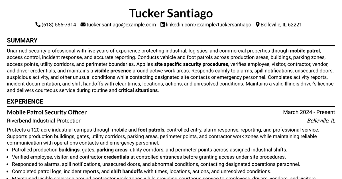 7 Security Guard - Mobile Patrol Resume Templates with Example