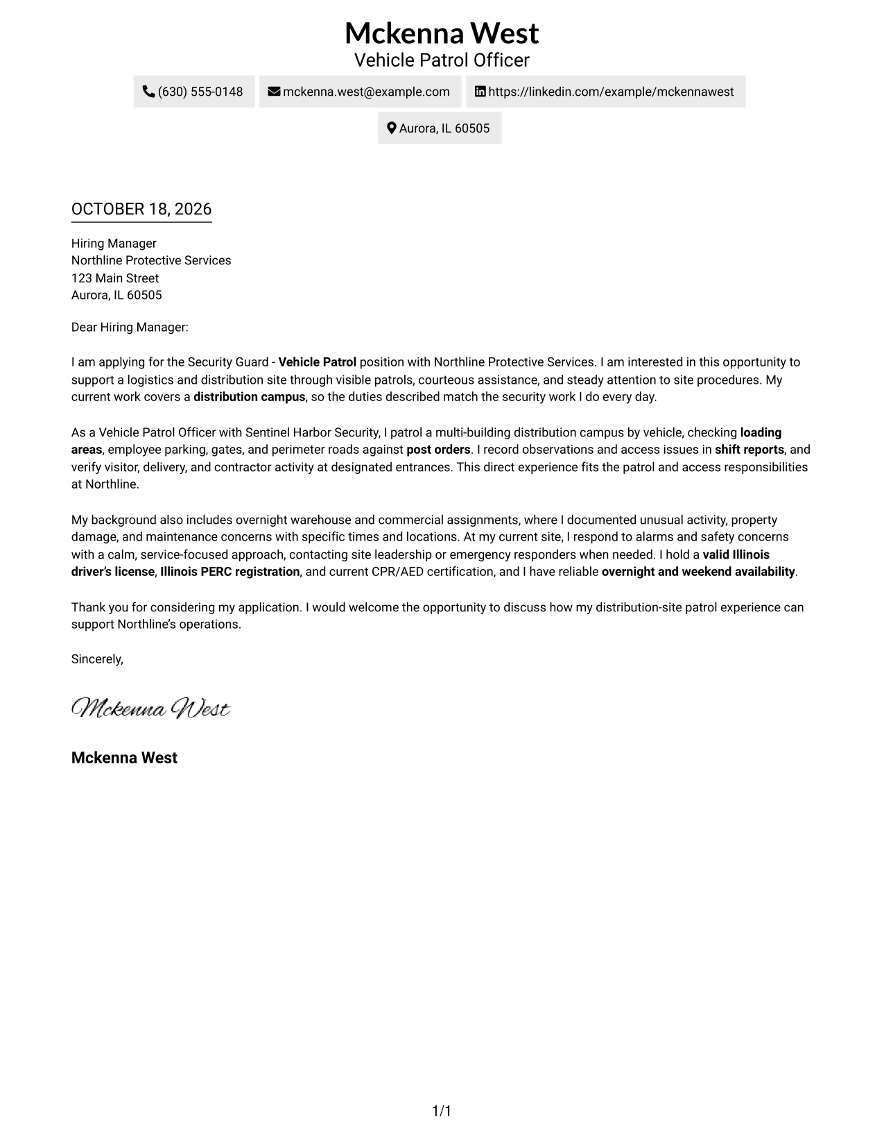 Cover letter example — page 1