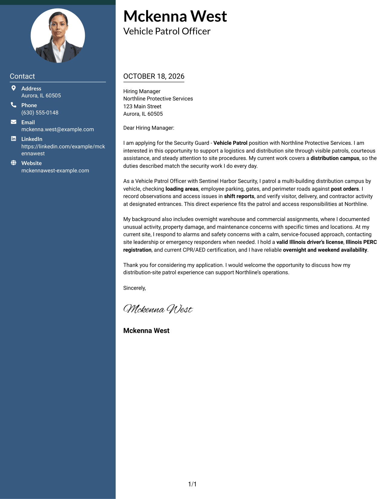Cover letter example — page 1
