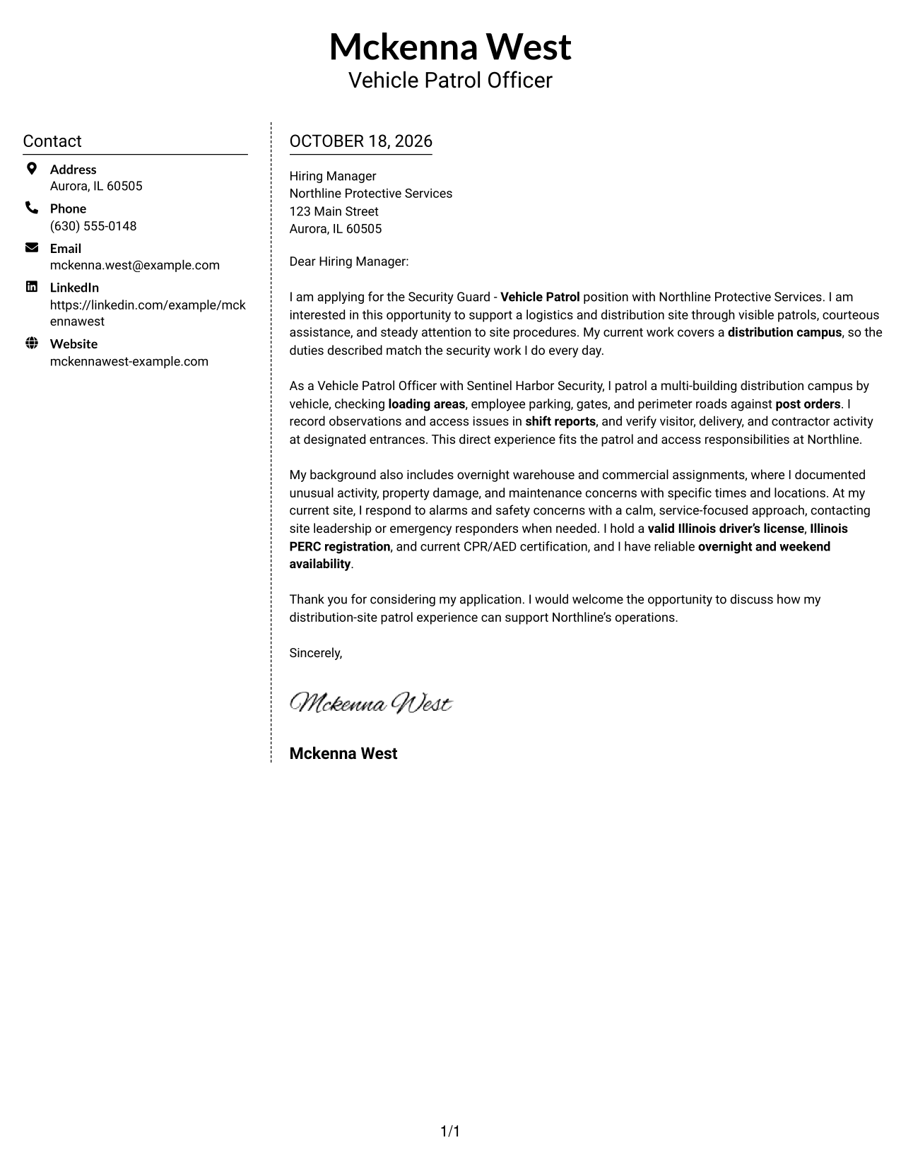 Cover letter example — page 1