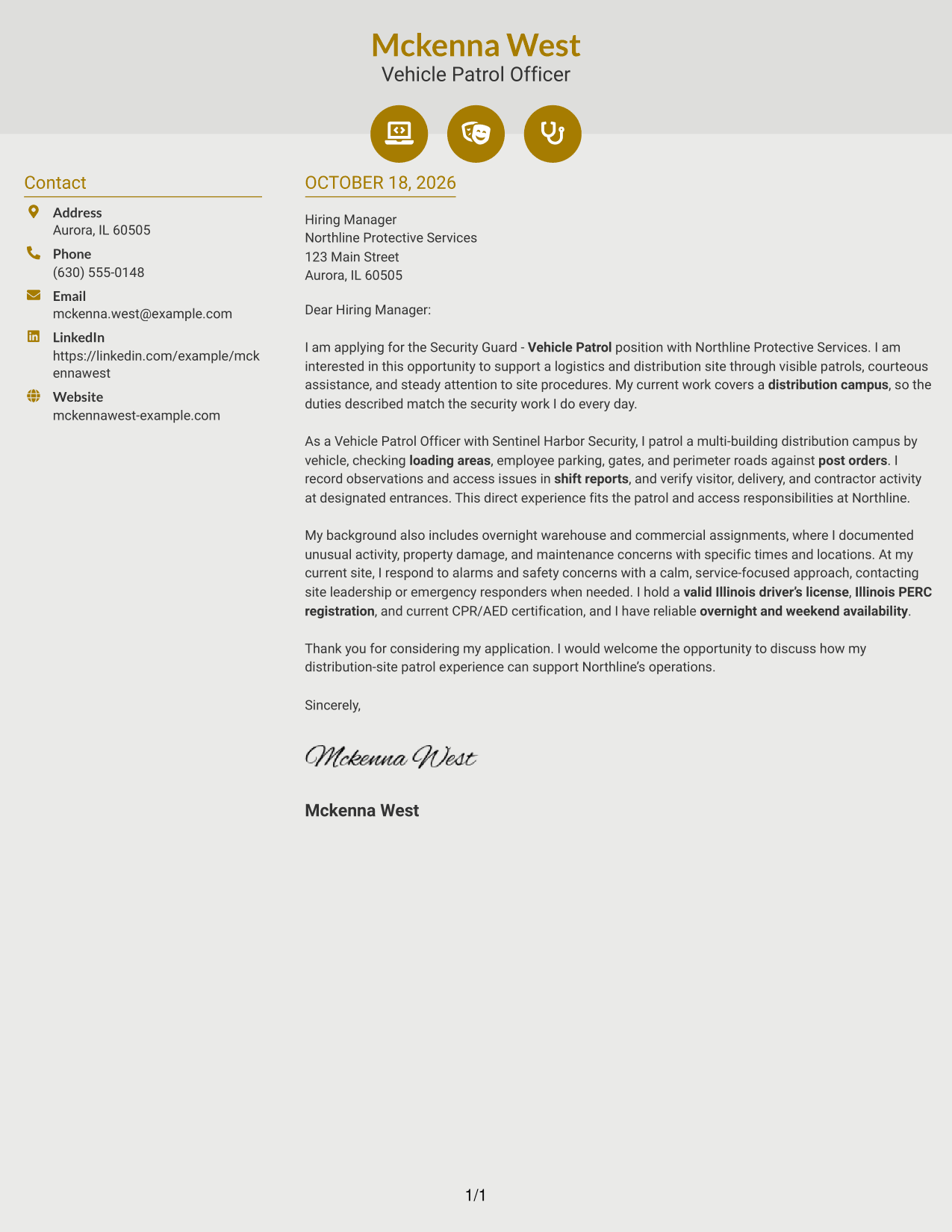 Cover letter example — page 1