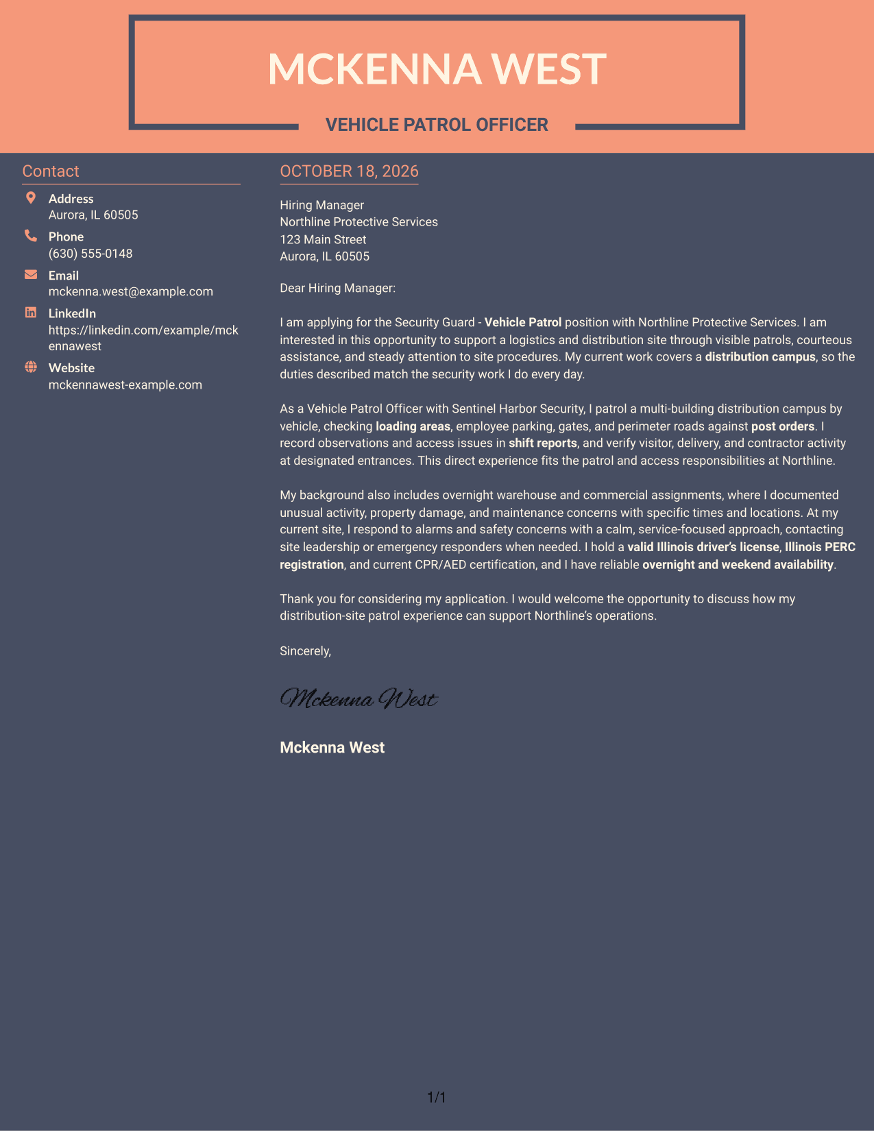 Cover letter example — page 1