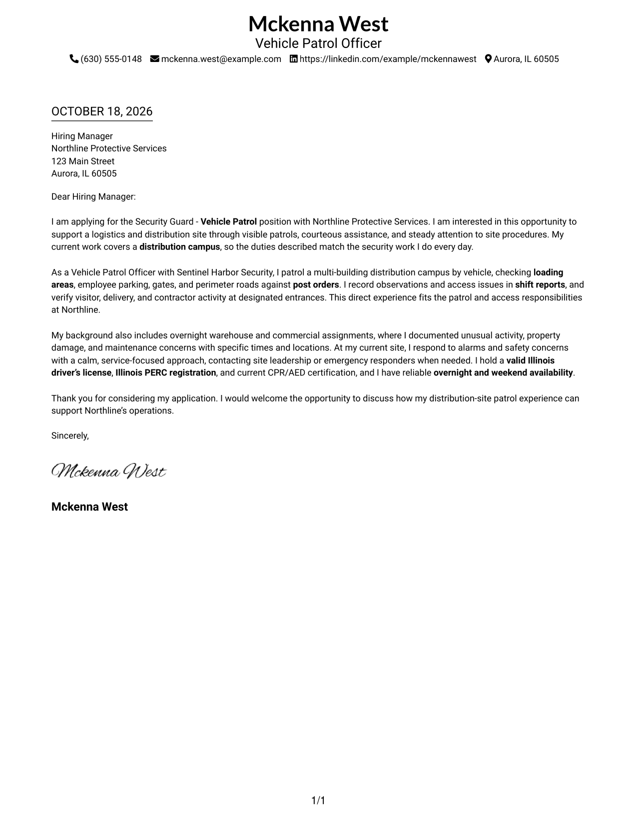 Cover letter example — page 1