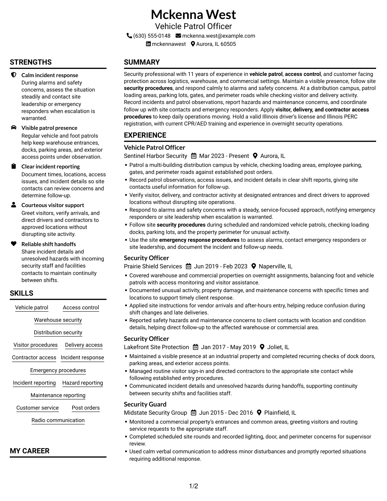 Resume example — page 1