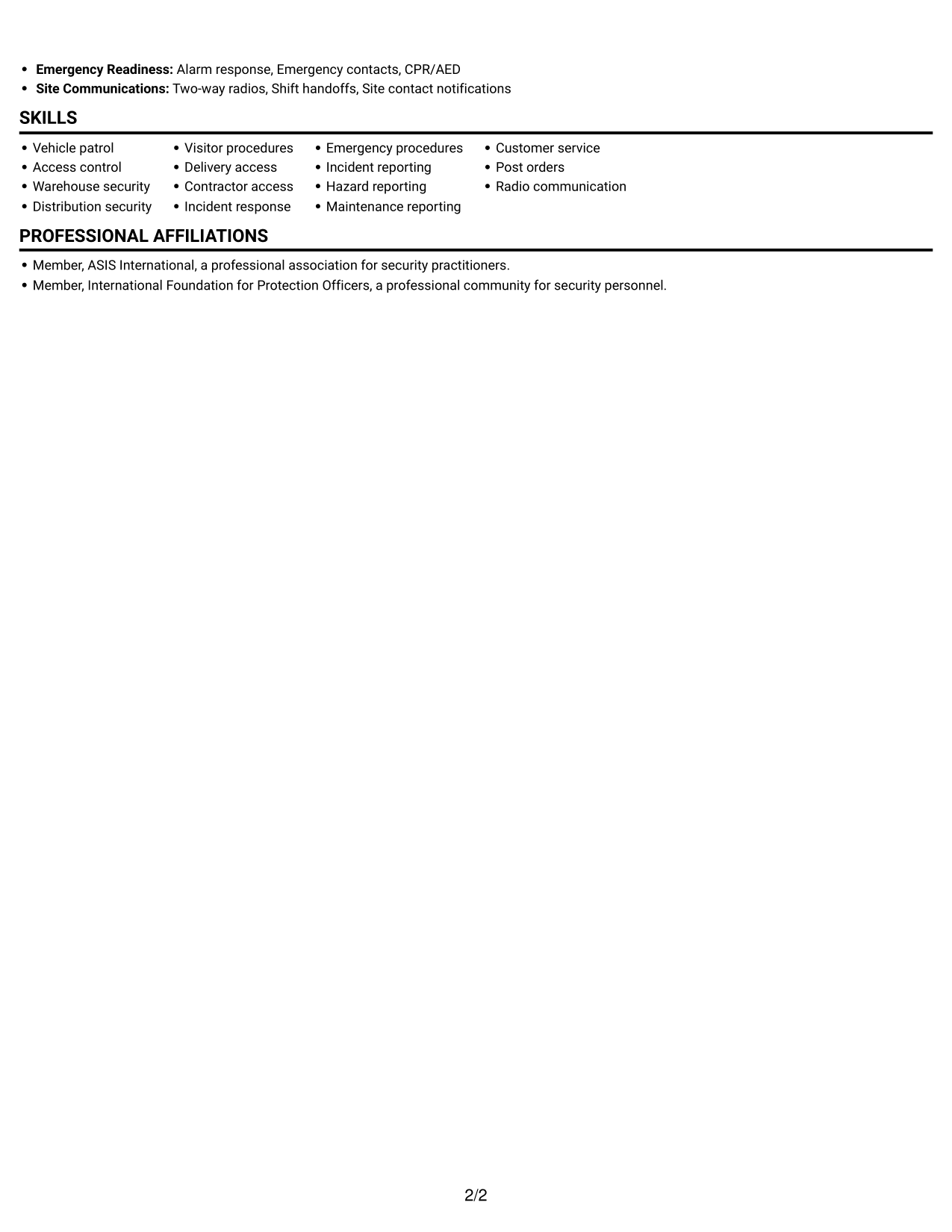 Resume example — page 2