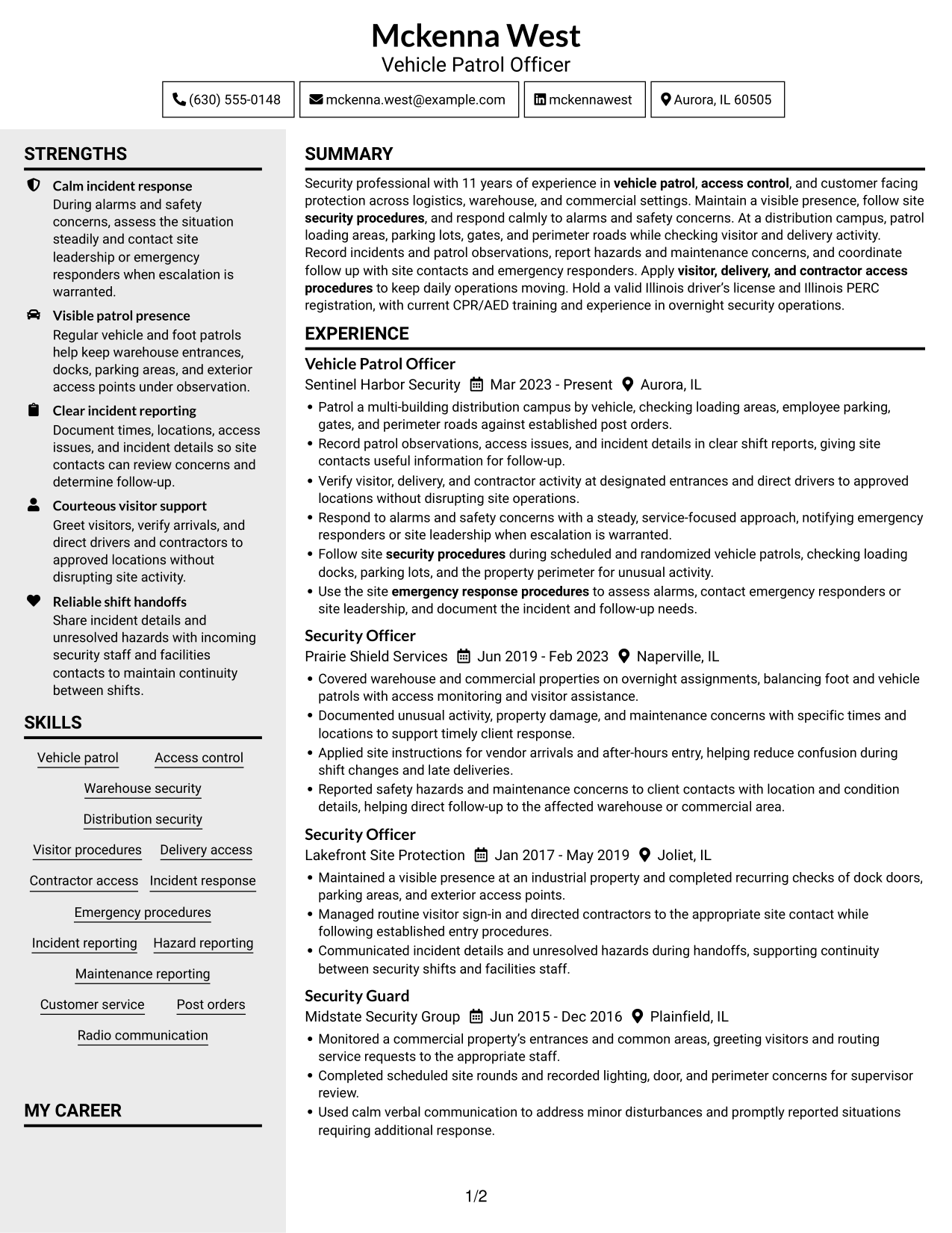 Resume example — page 1