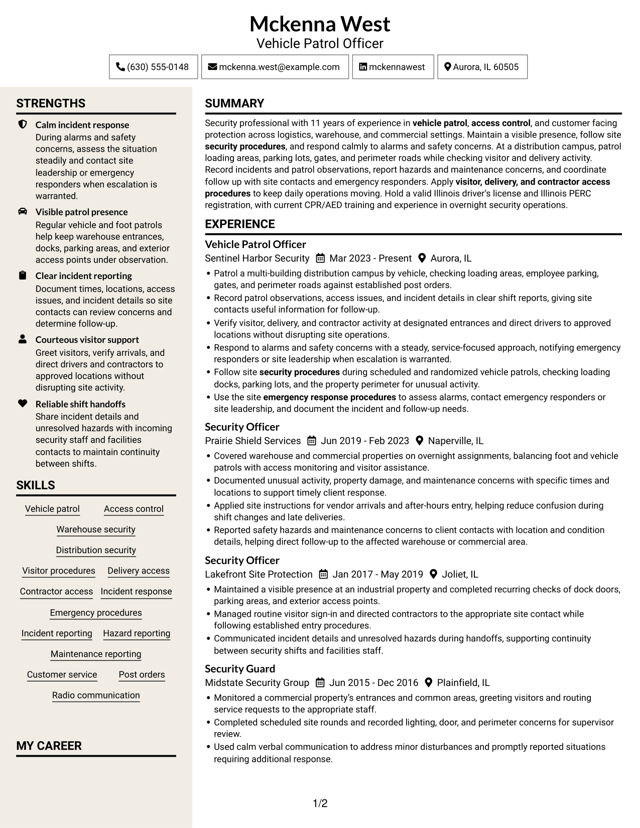 Resume example — page 1