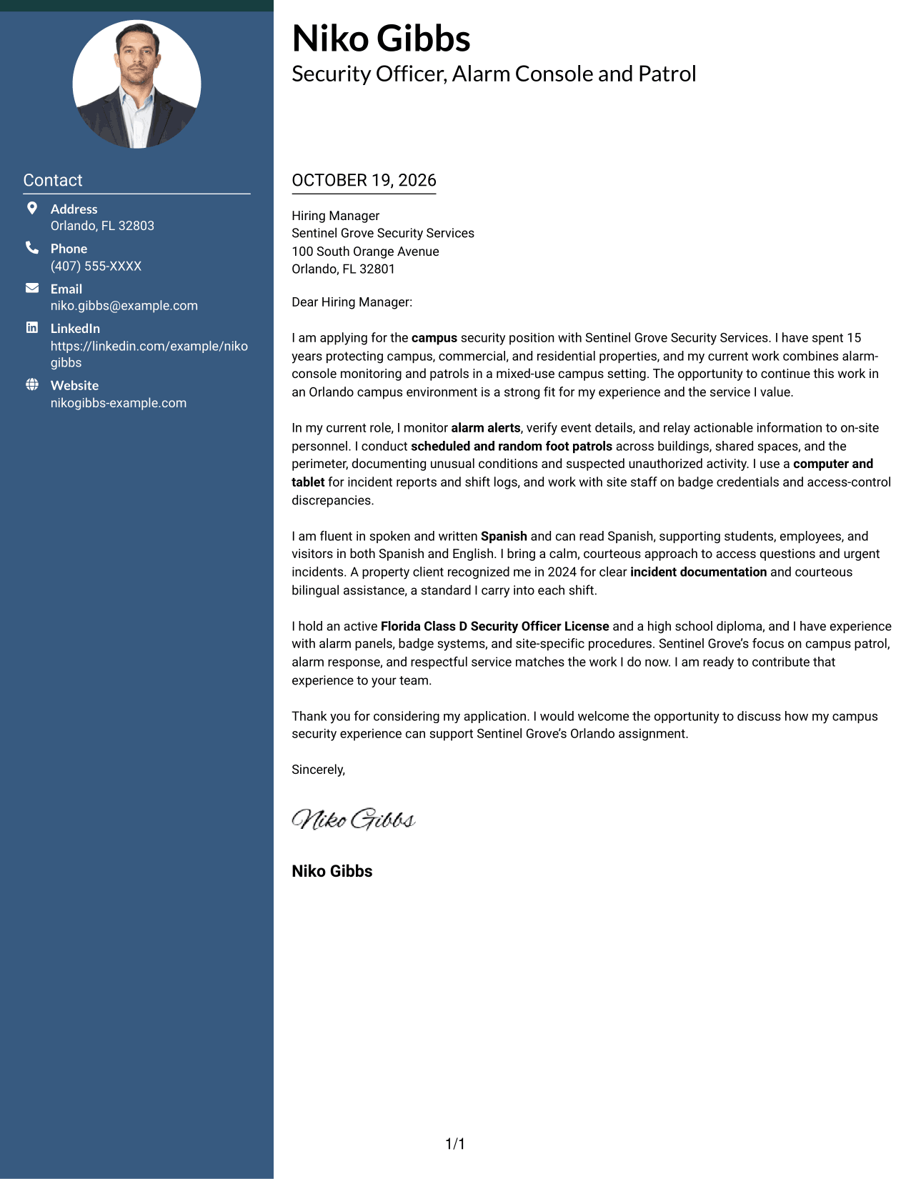 Cover letter example — page 1