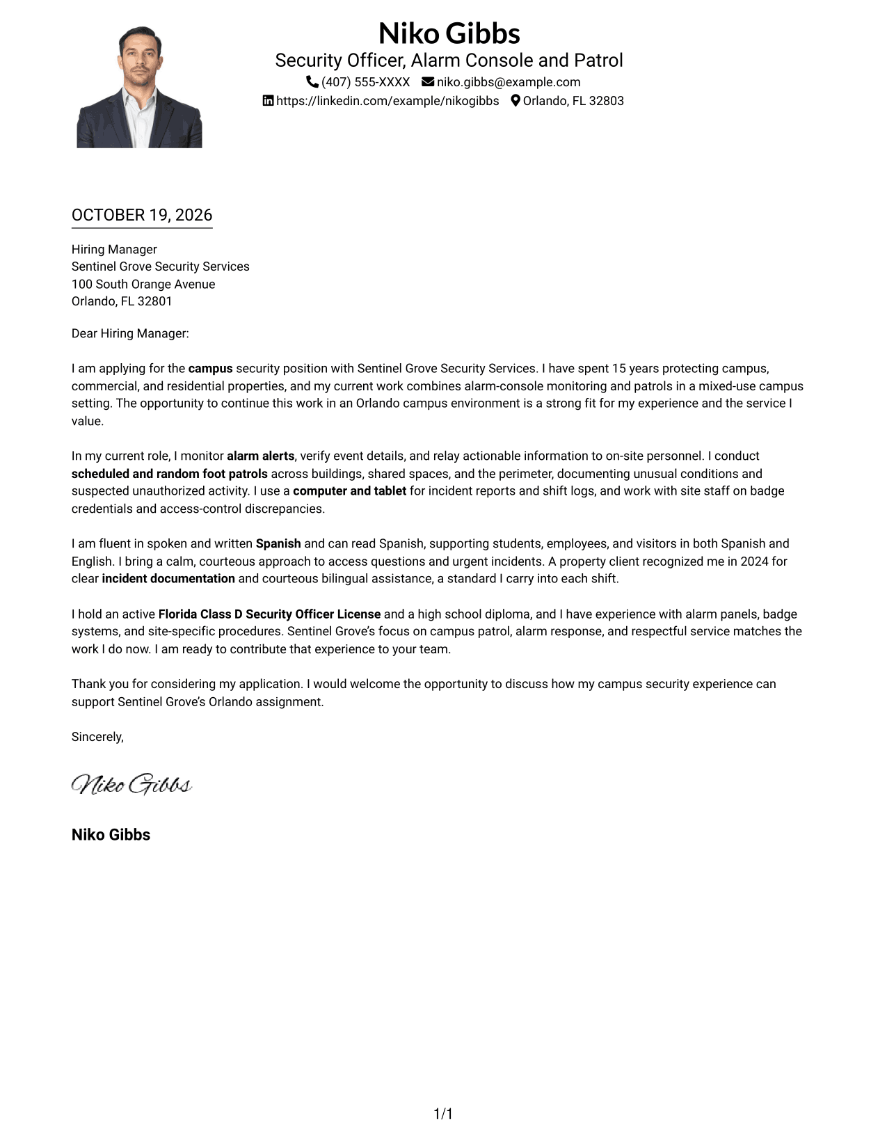 Cover letter example — page 1