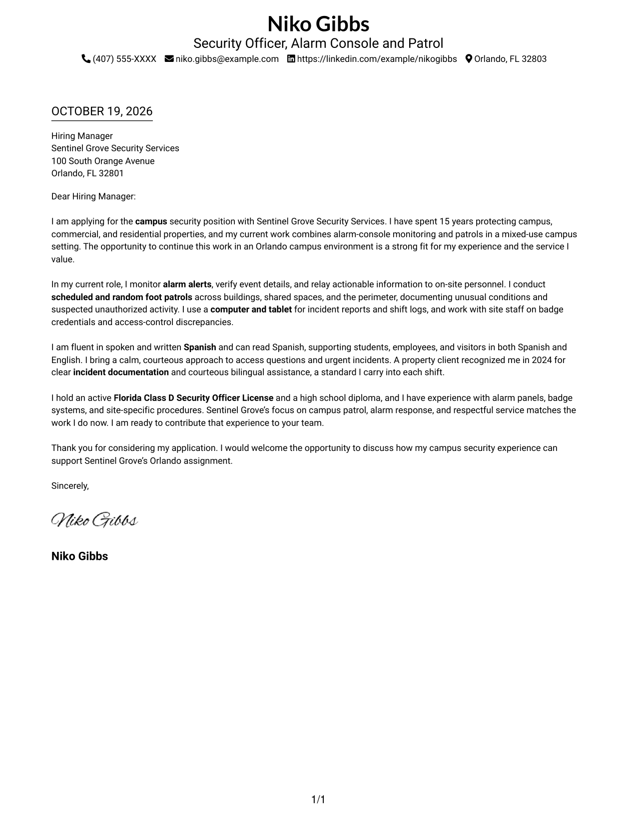 Cover letter example — page 1