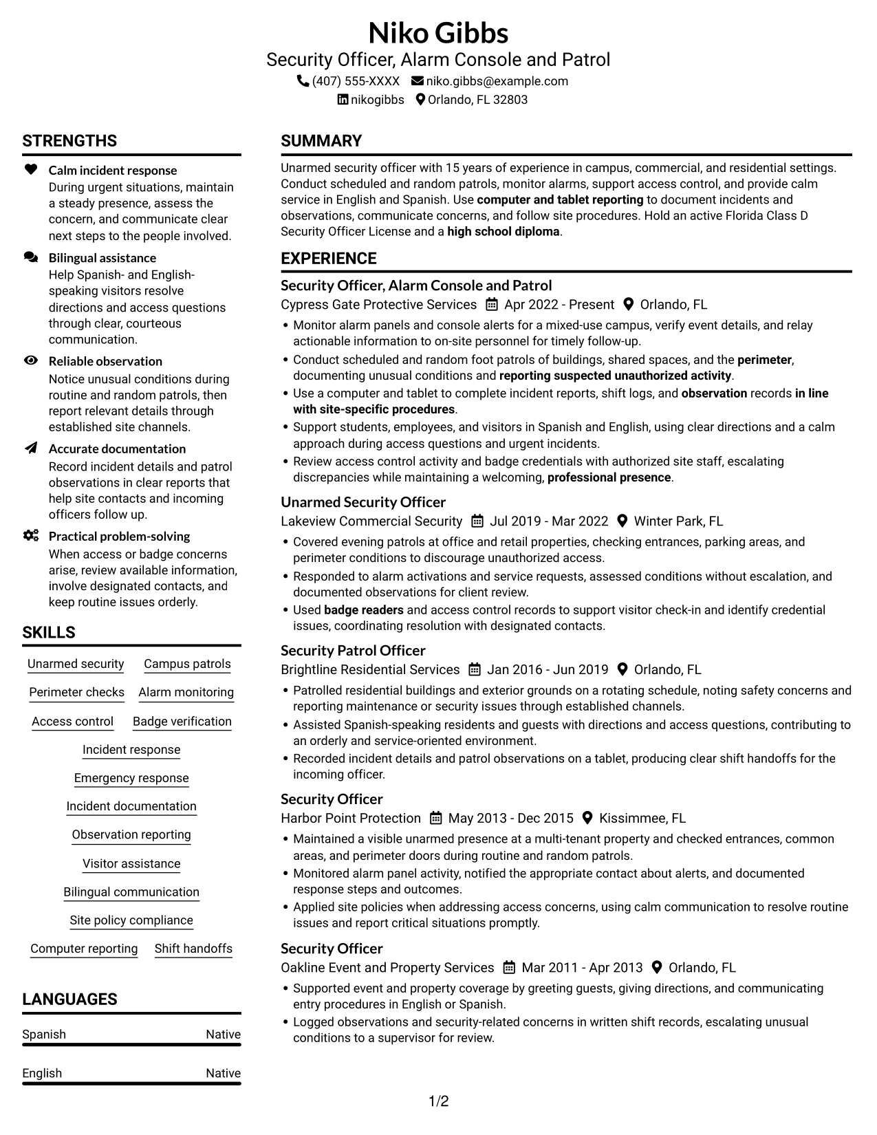 Resume example — page 1