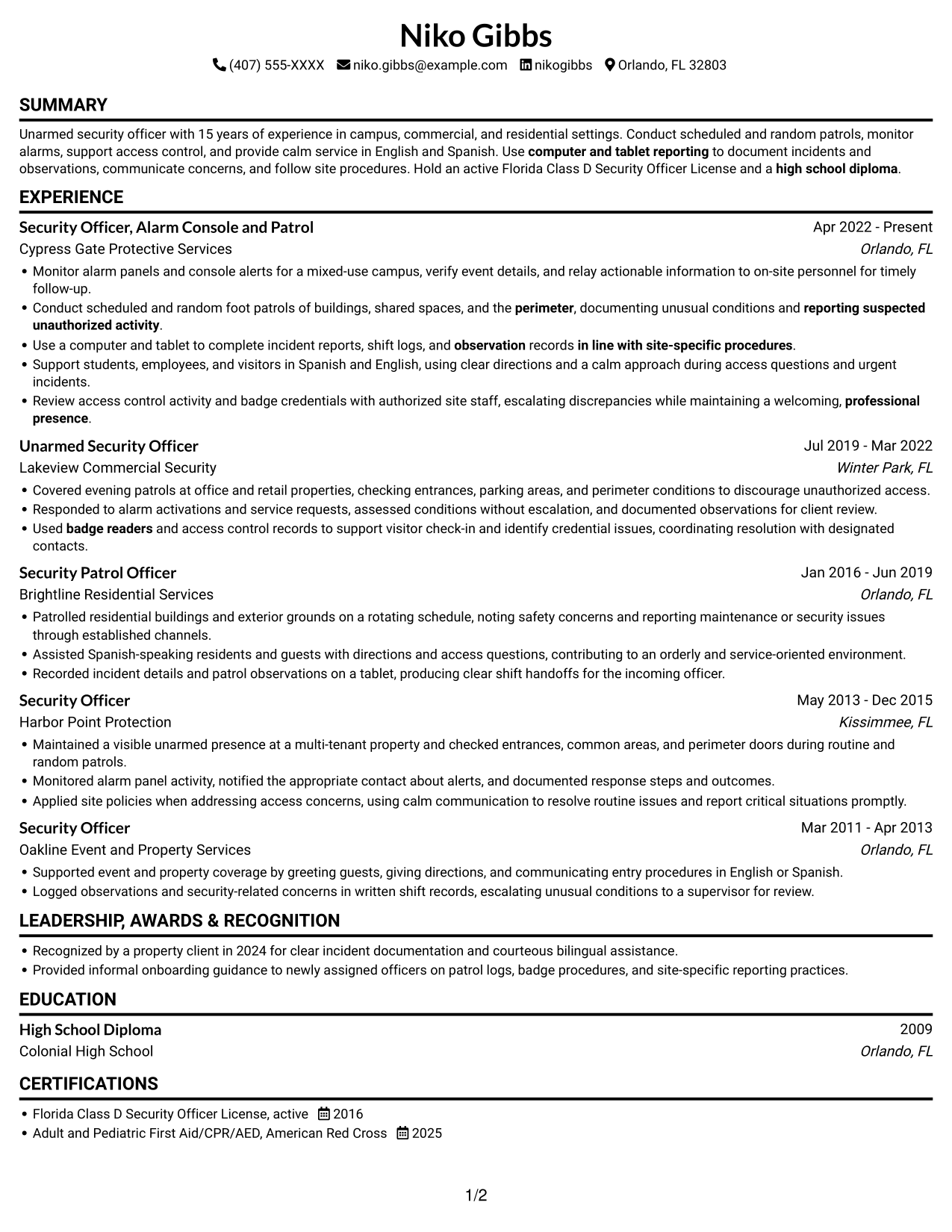 Resume example — page 1