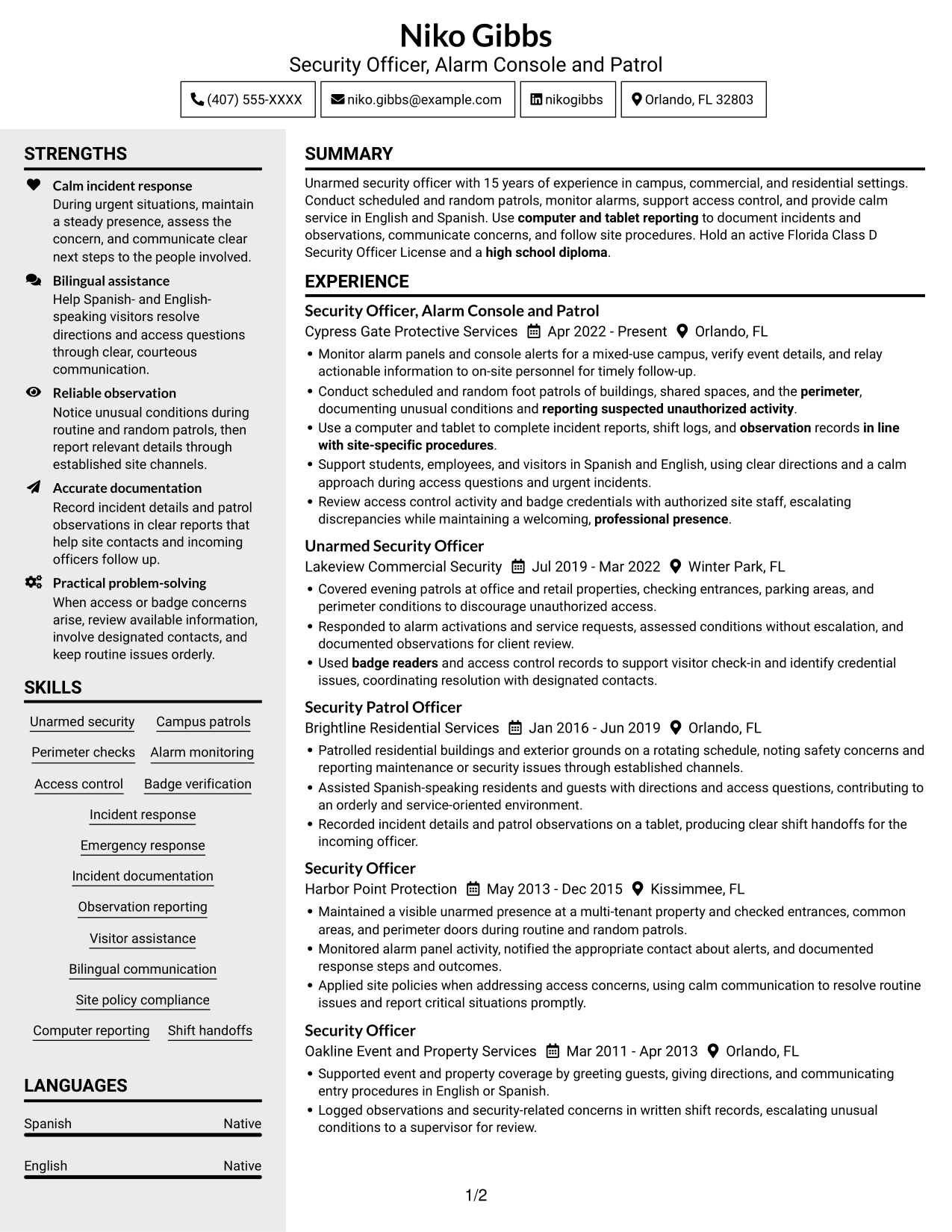 Resume example — page 1