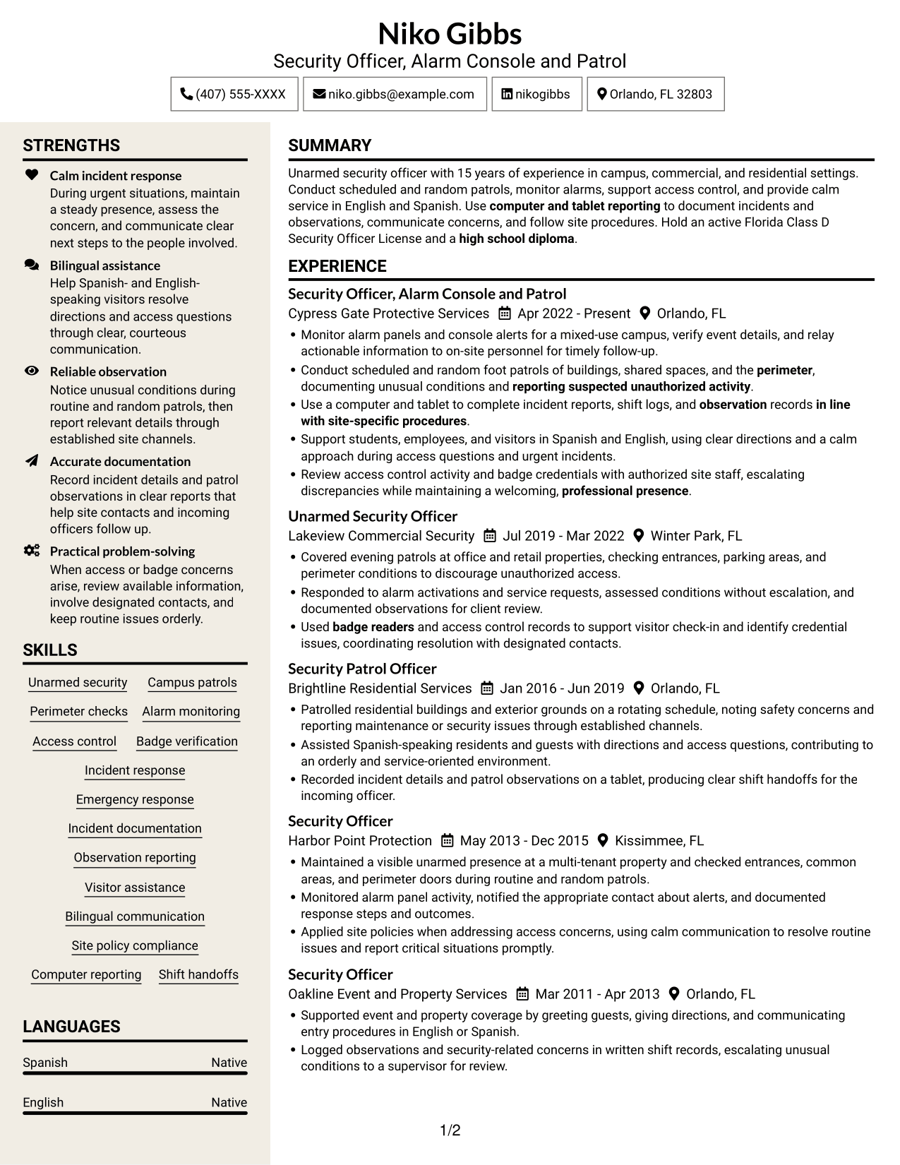 Resume example — page 1