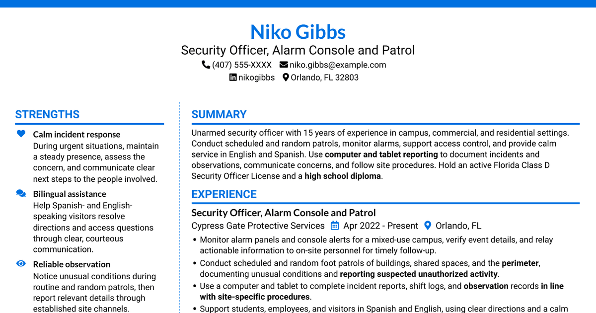 7 Security Officer - Alarm Console and Patrol Resume Templates with Example