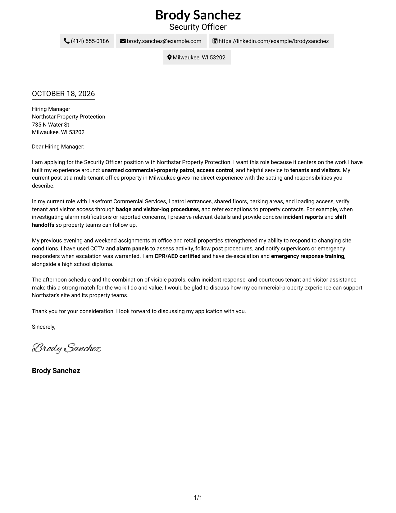 Cover letter example — page 1