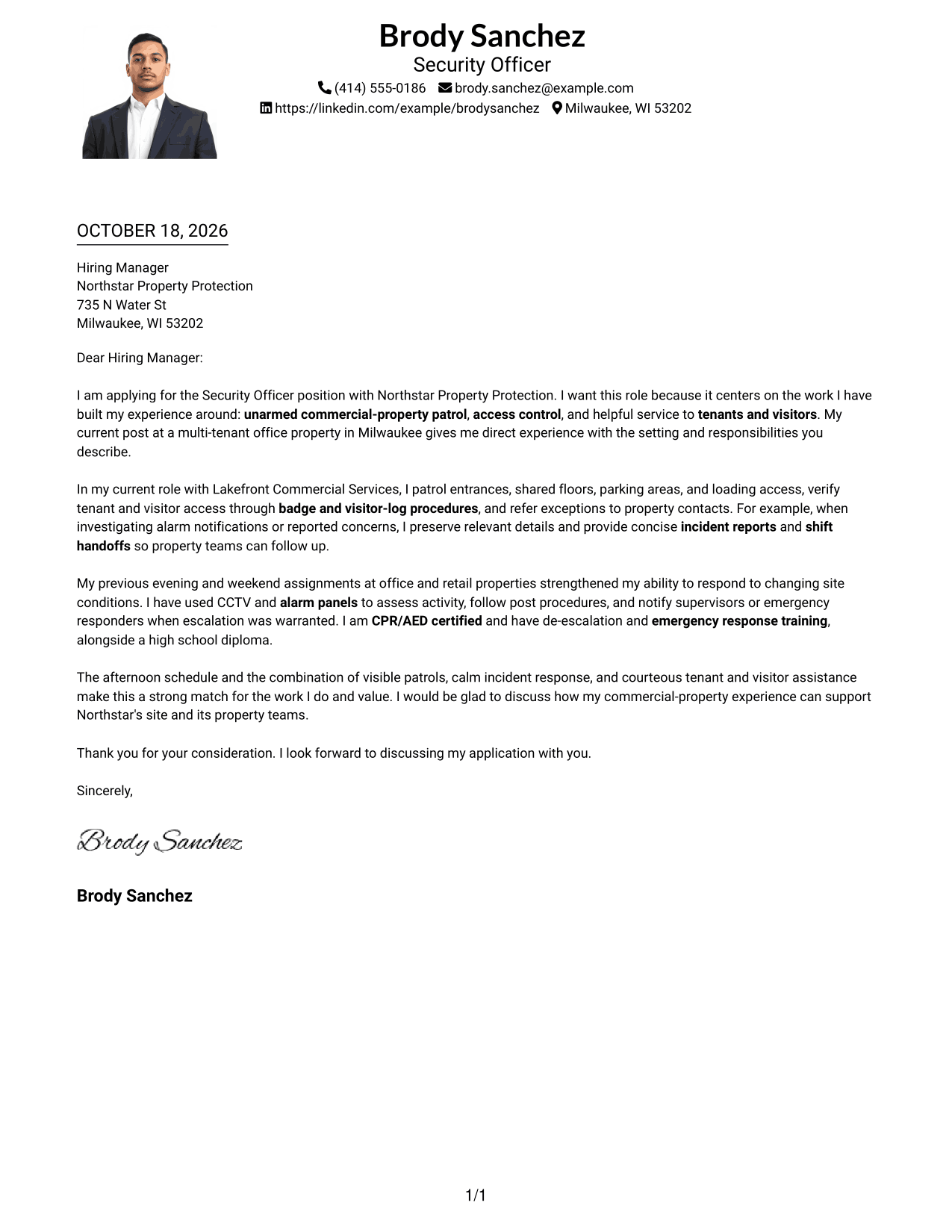 Cover letter example — page 1