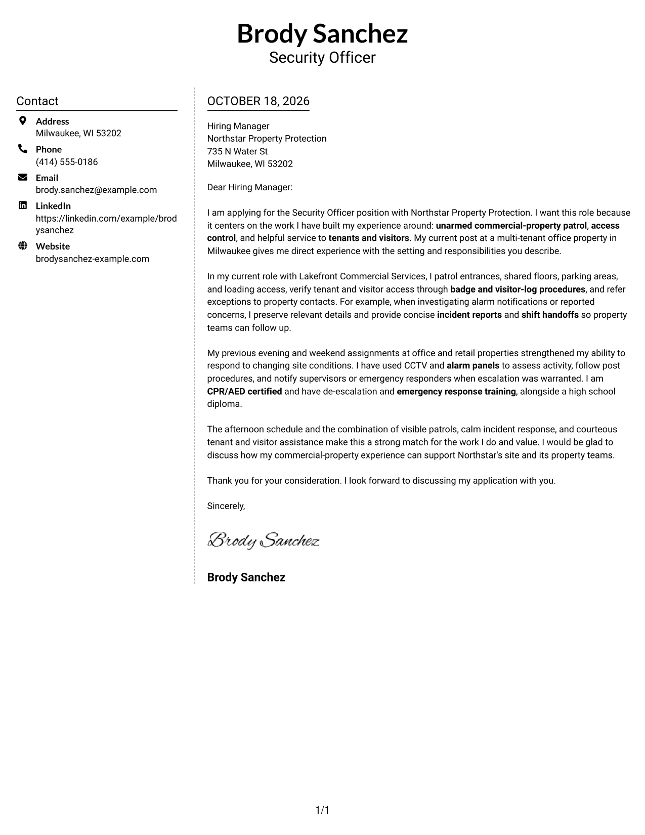 Cover letter example — page 1