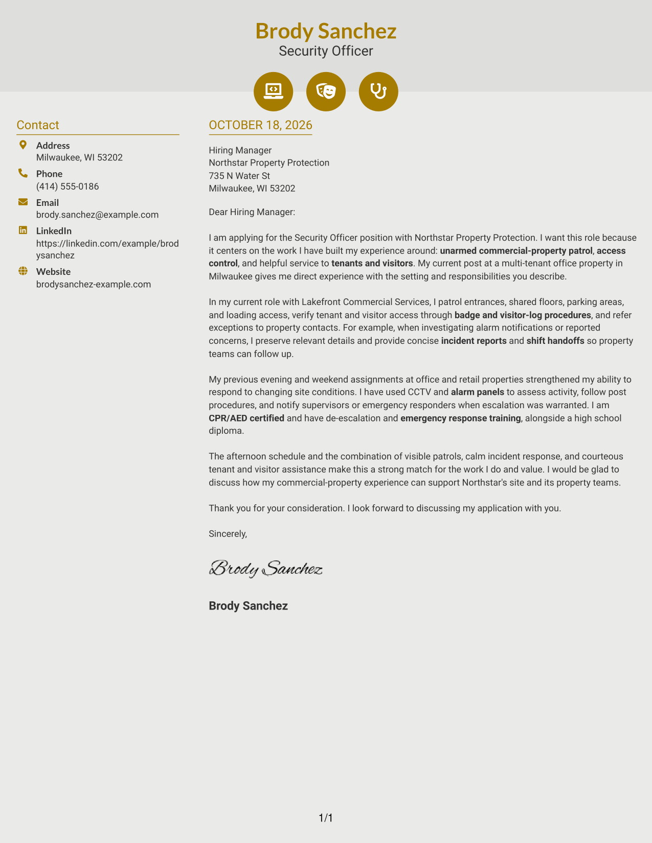 Cover letter example — page 1