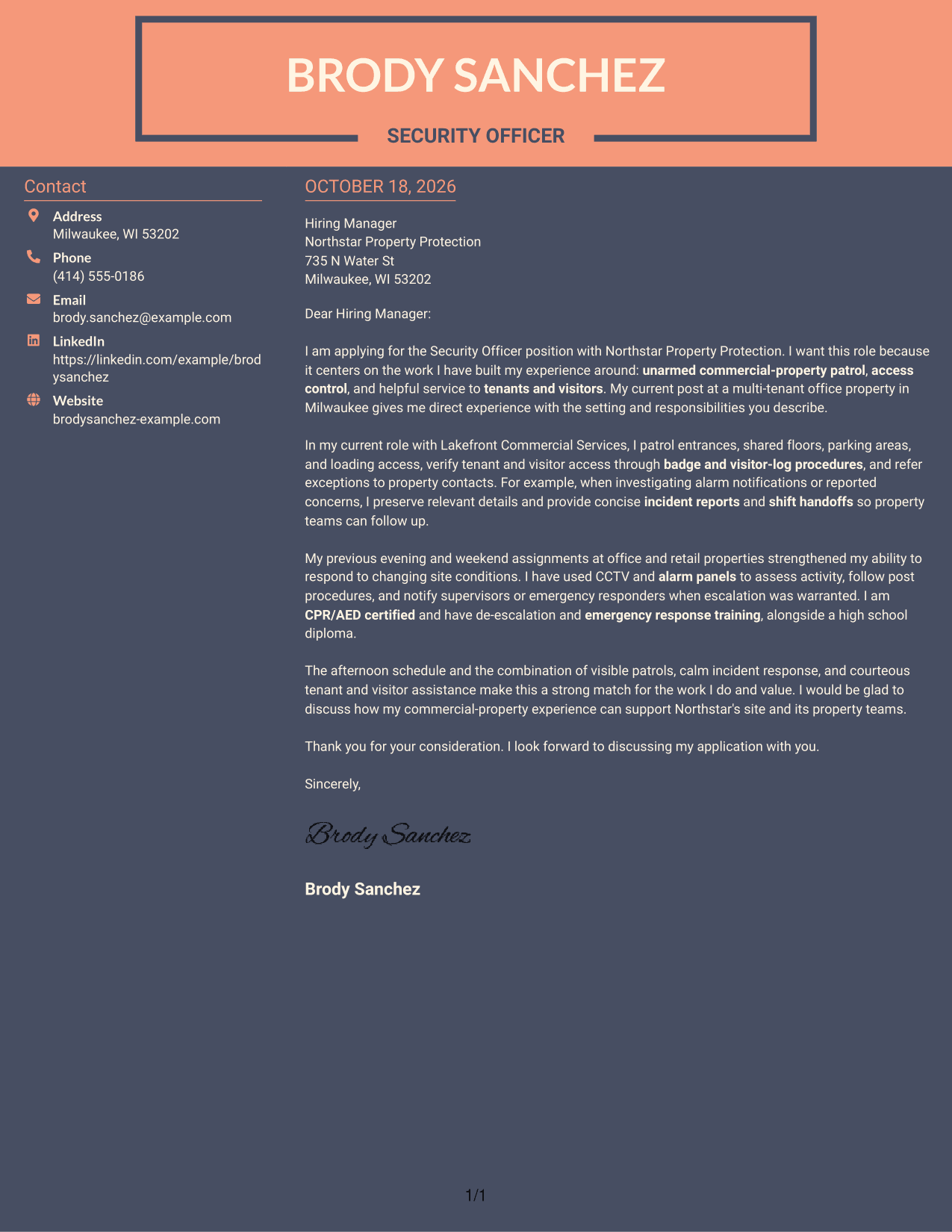Cover letter example — page 1