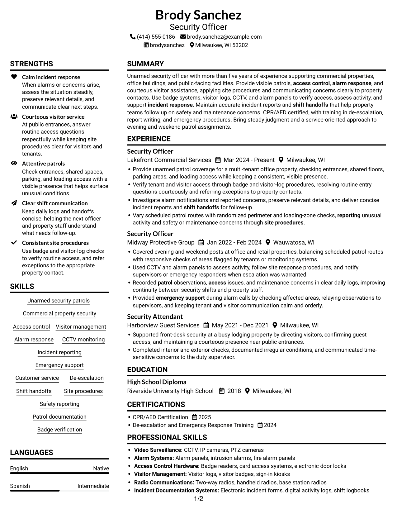 Resume example — page 1