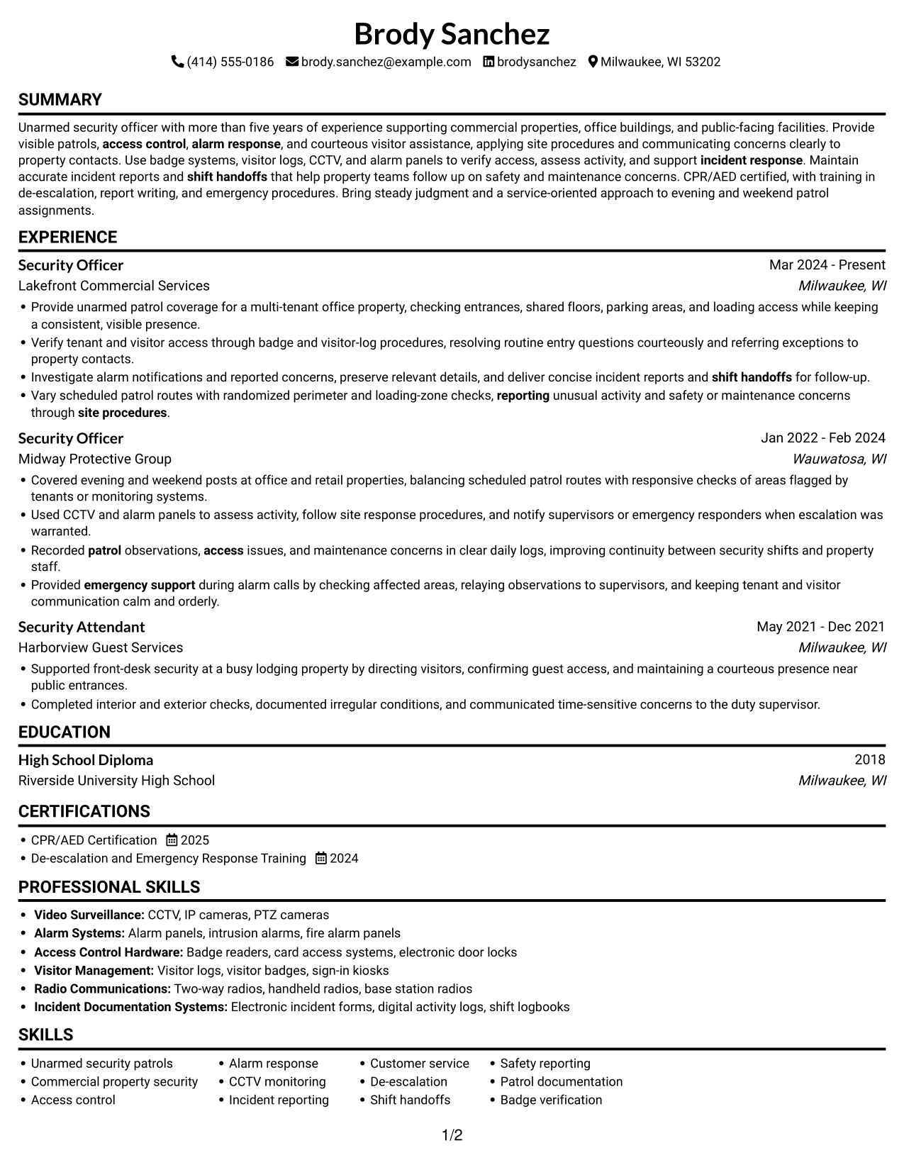 Resume example — page 1
