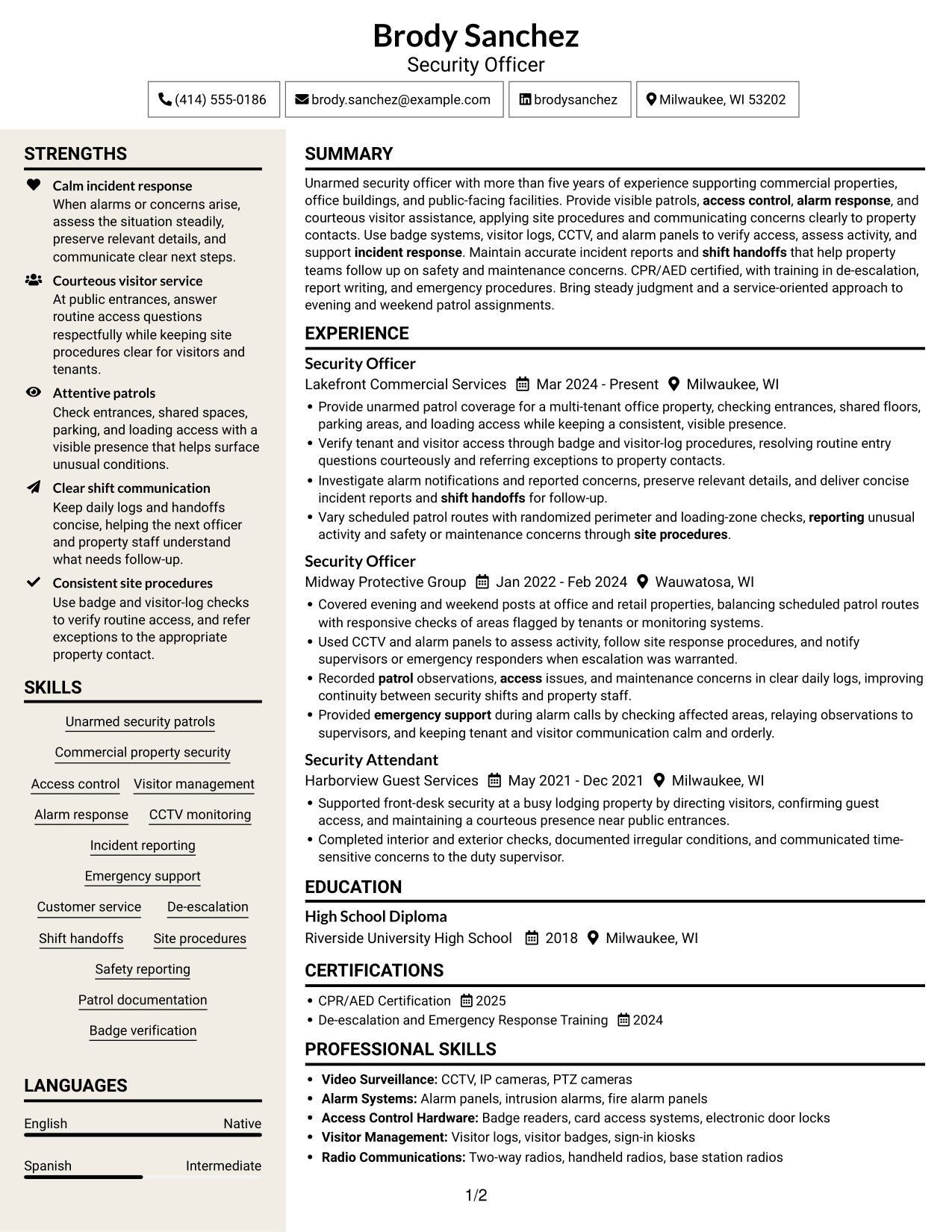 Resume example — page 1
