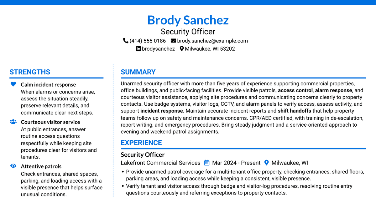 7 Security Officer - Commercial Property Patrol Resume Templates with Example