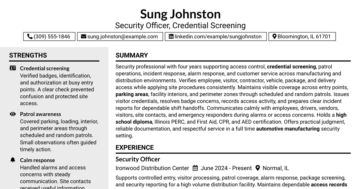 7 Security Officer - Credential Screening Resume Templates with Example