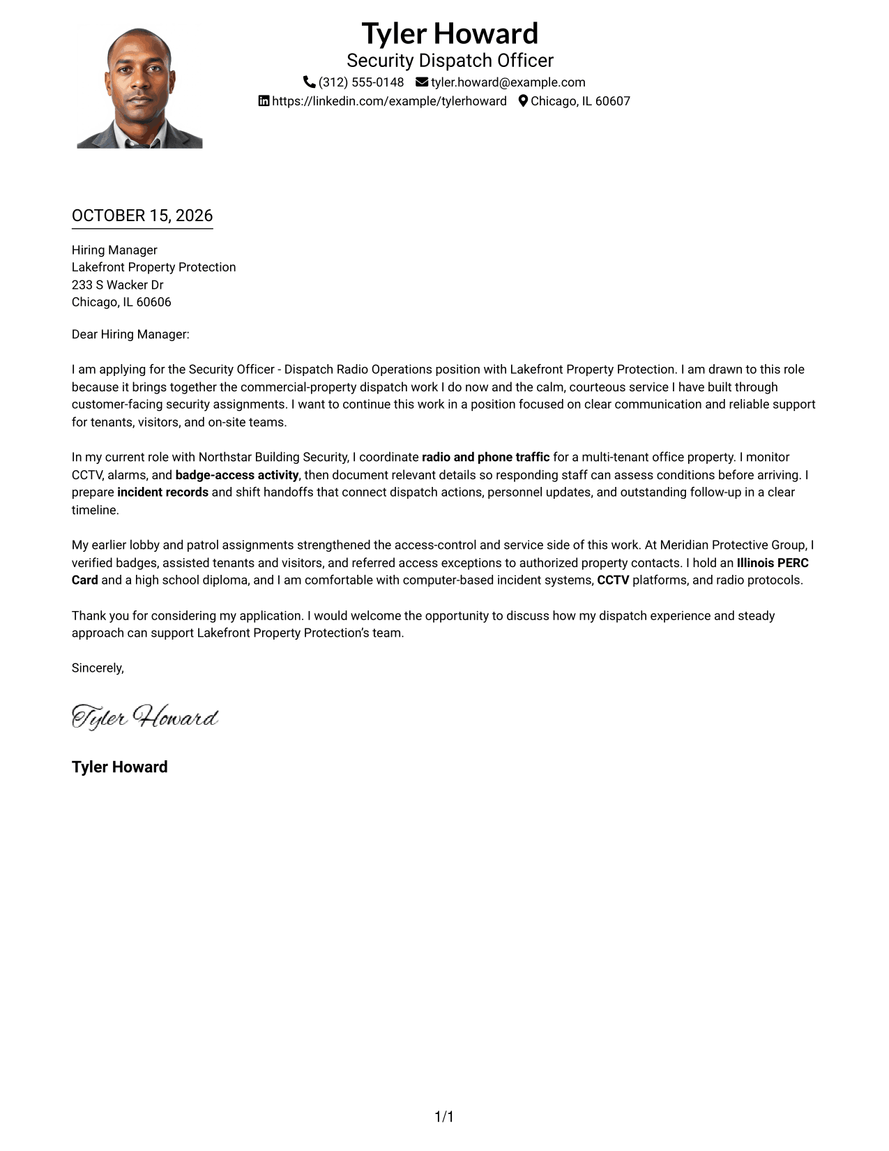 Cover letter example — page 1