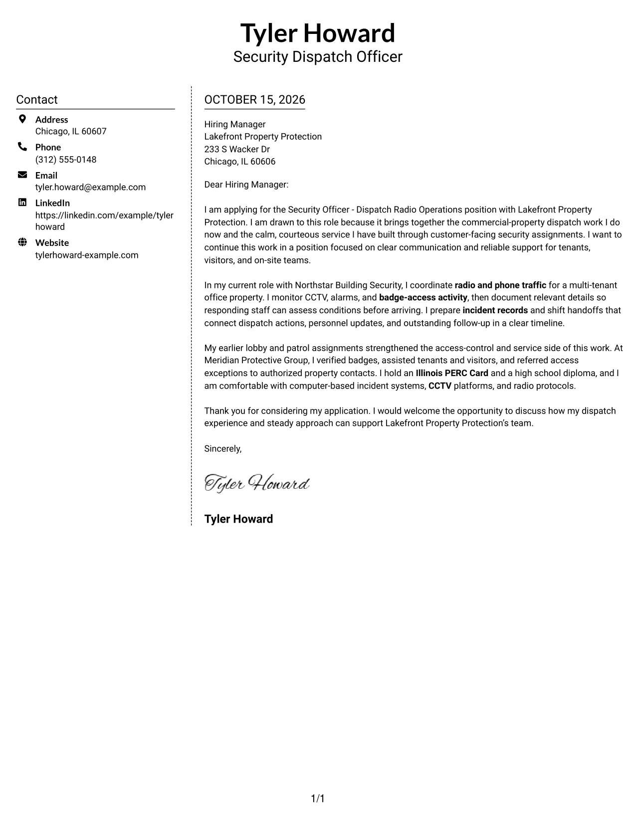 Cover letter example — page 1