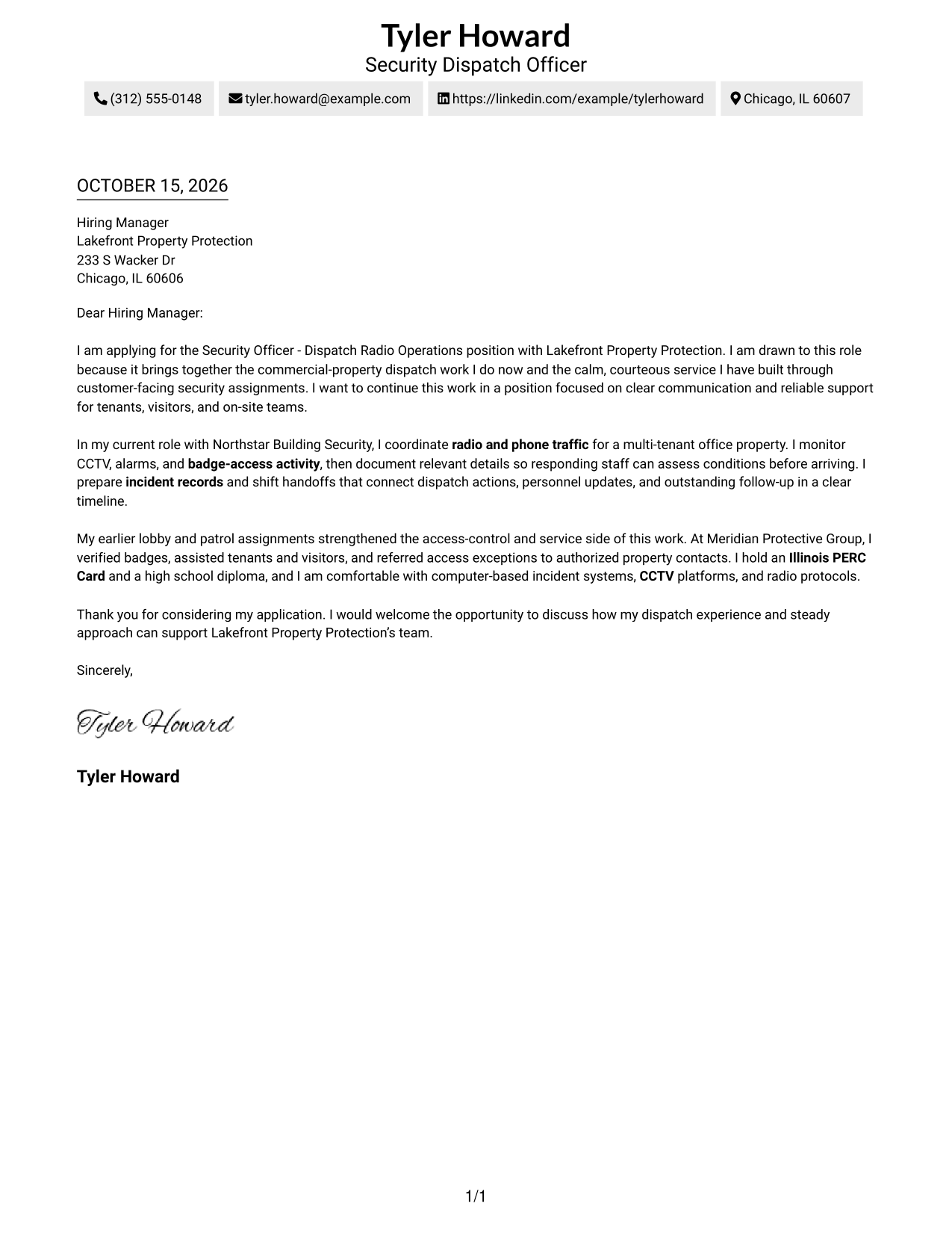 Cover letter example — page 1