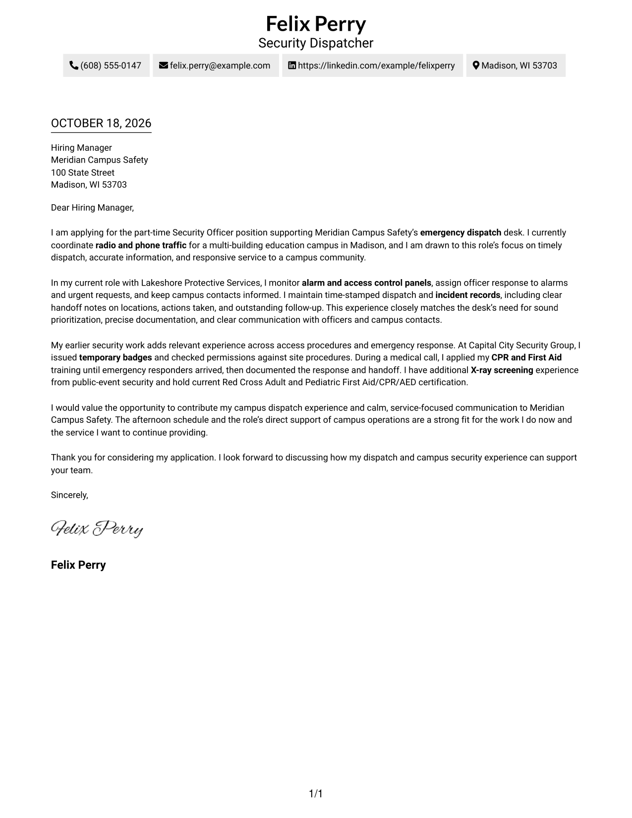 Cover letter example — page 1
