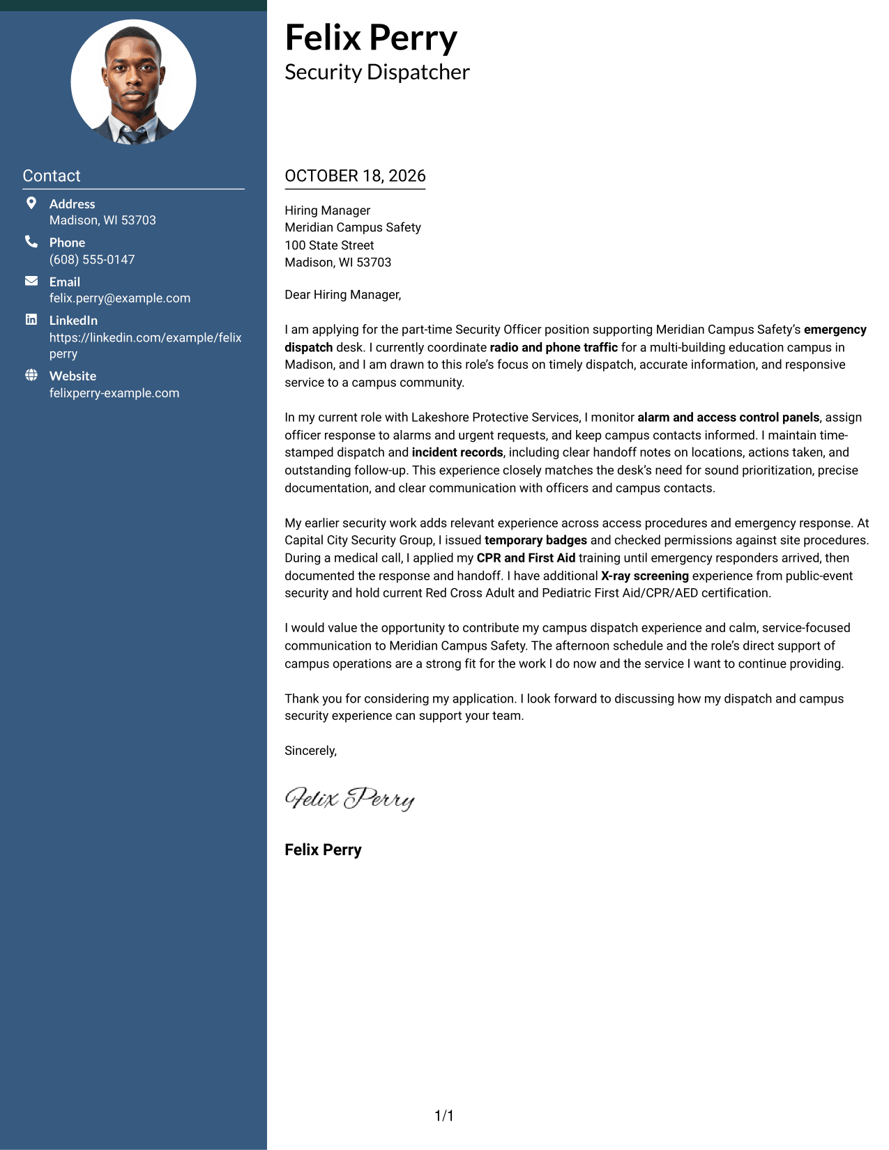 Cover letter example — page 1