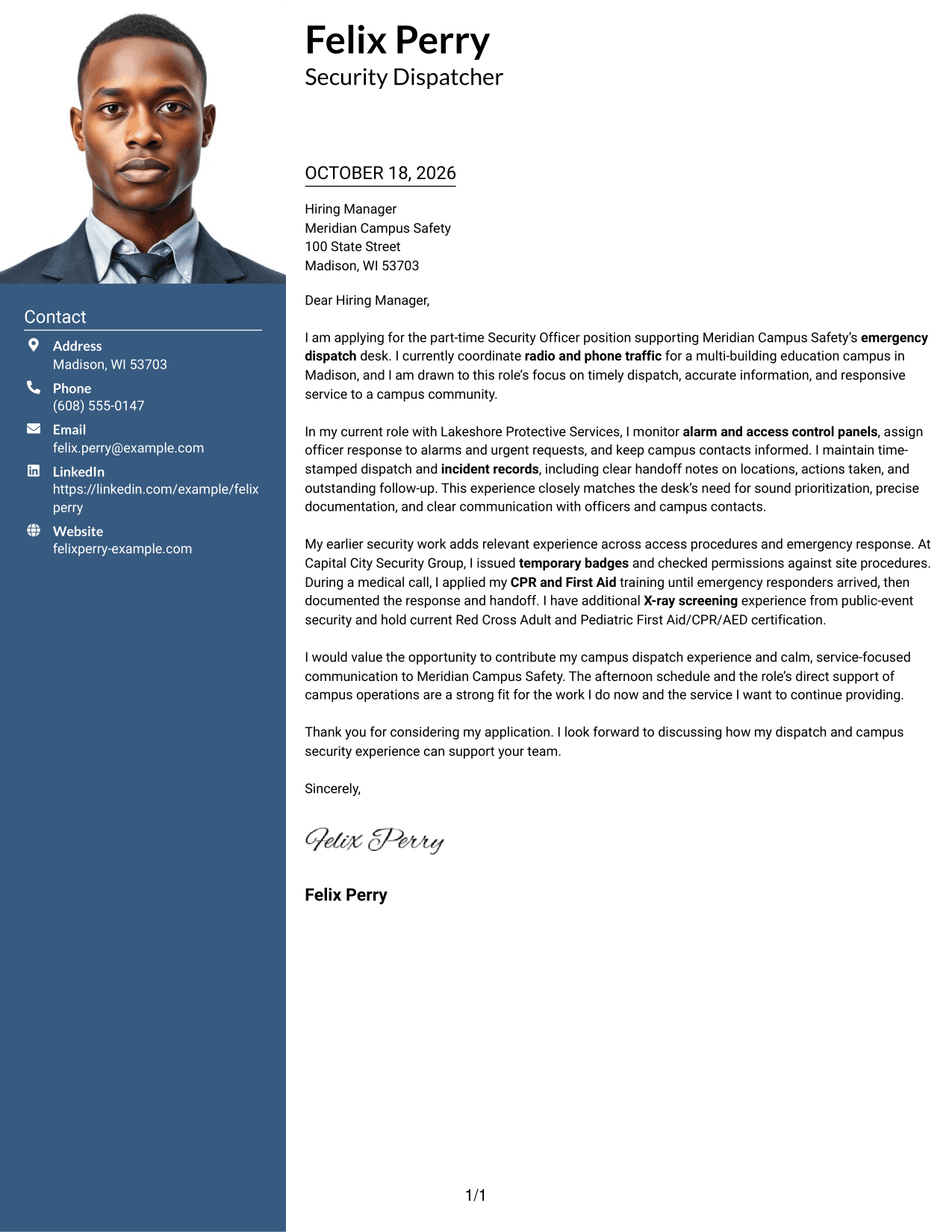 Cover letter example — page 1