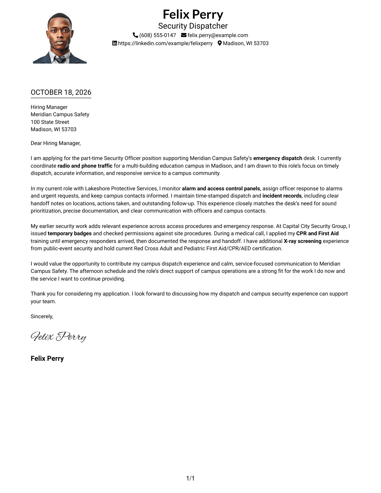Cover letter example — page 1