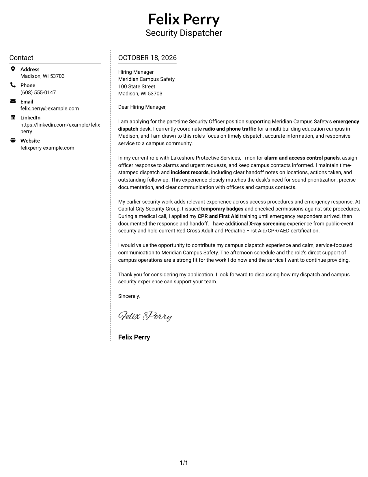 Cover letter example — page 1