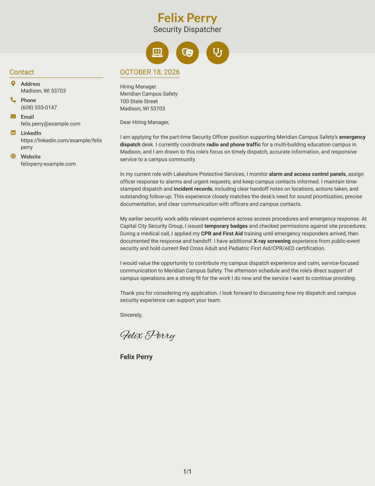 Cover letter example — page 1
