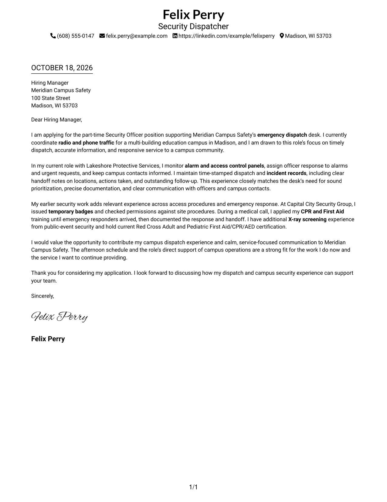 Cover letter example — page 1