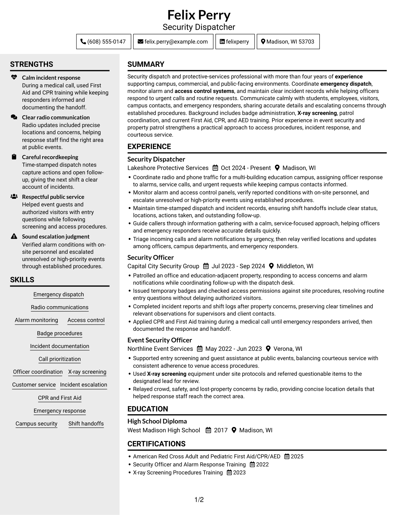 Resume example — page 1