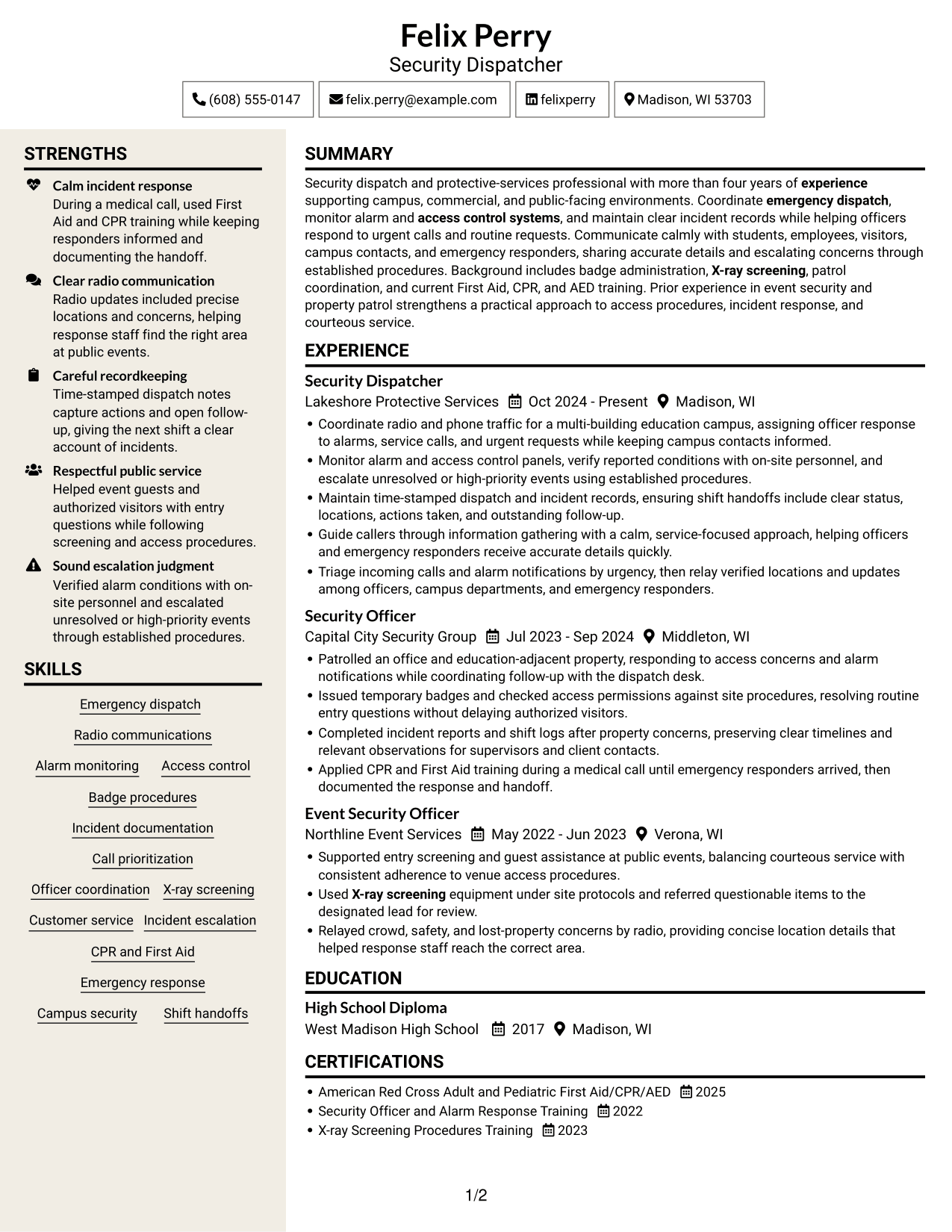 Resume example — page 1