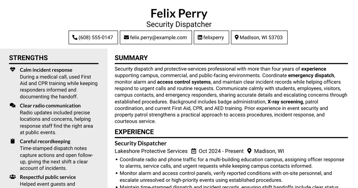 7 Security Officer - Emergency Dispatch Desk Resume Templates with Example