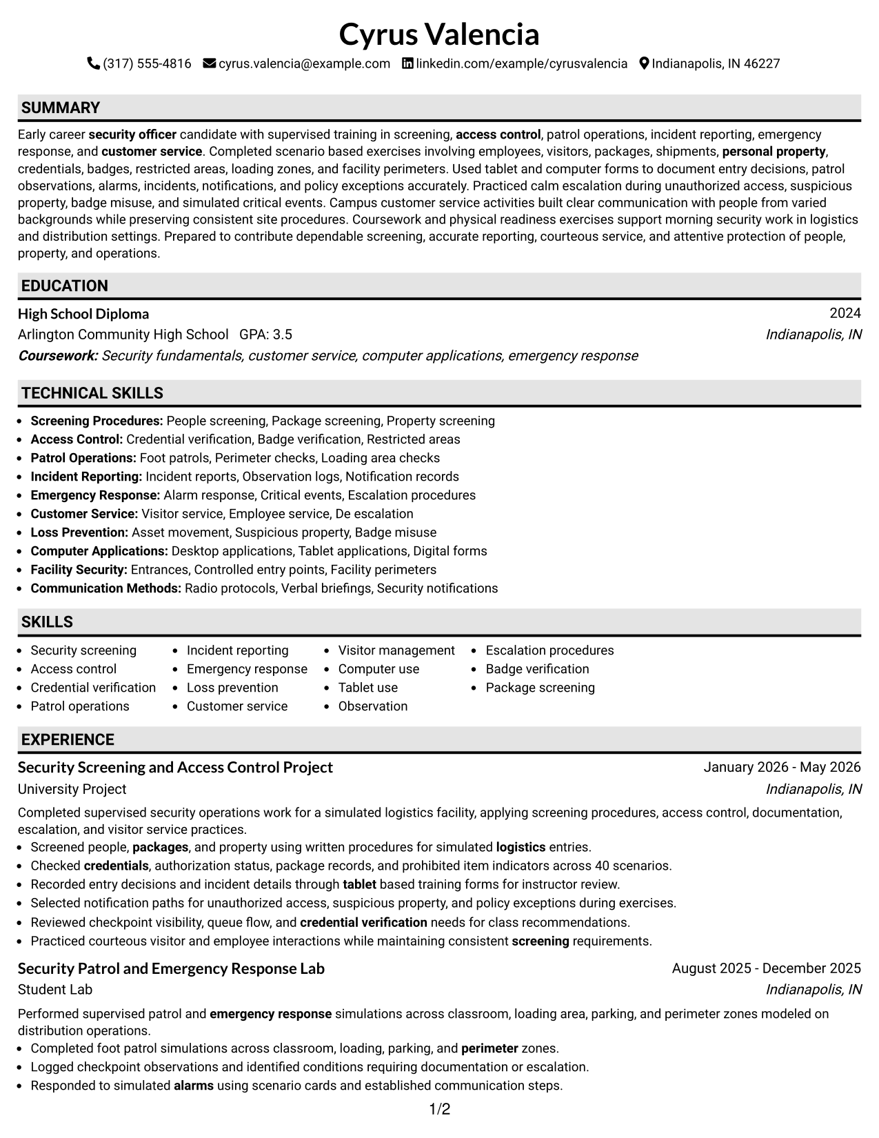 Resume Example Page 1