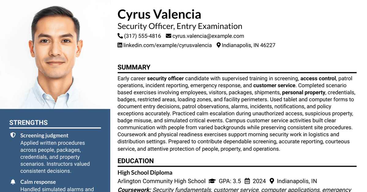 7 Security Officer - Entry Examination Resume Templates with Example