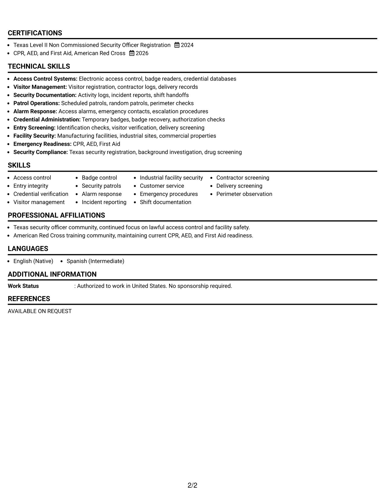 Resume Example Page 2