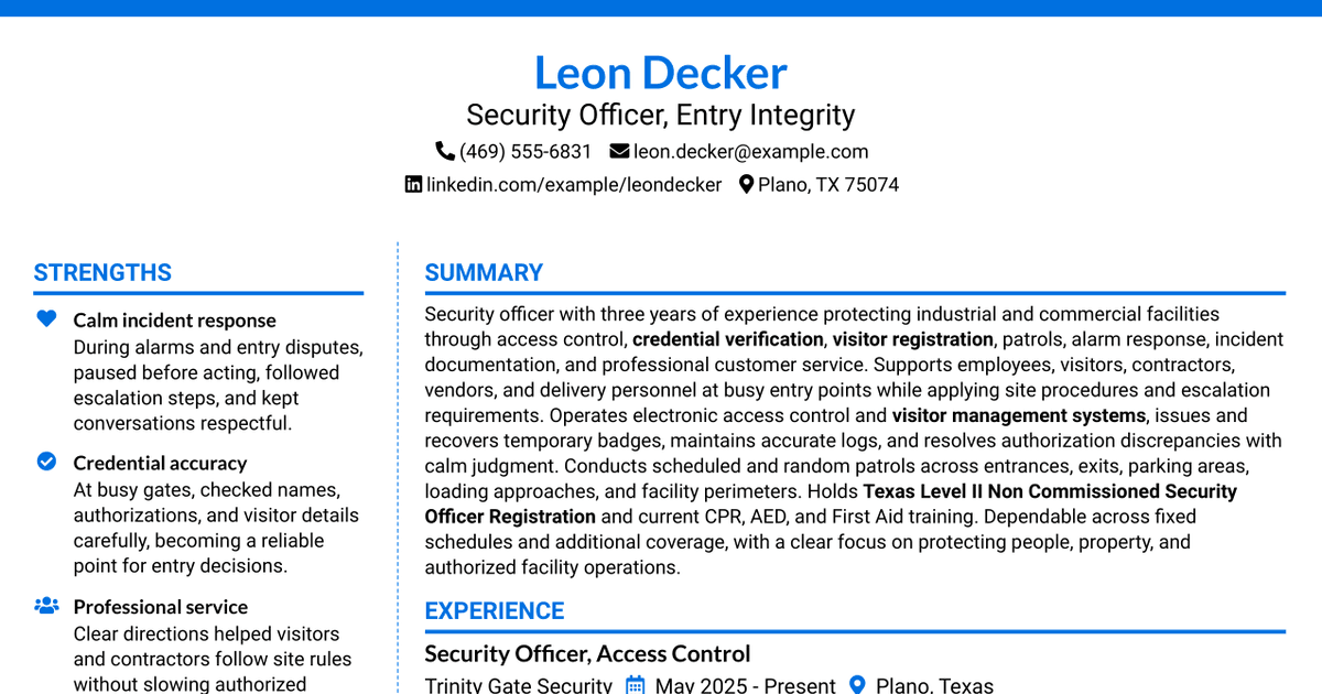 7 Security Officer - Entry Integrity Resume Templates with Example