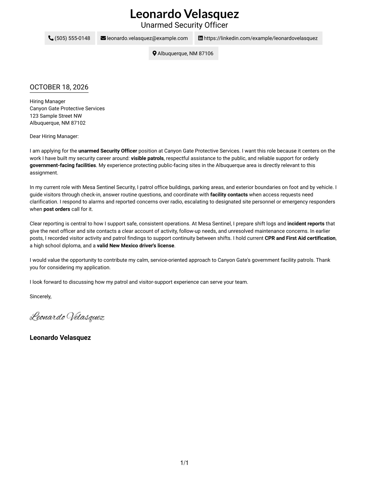 Cover letter example — page 1