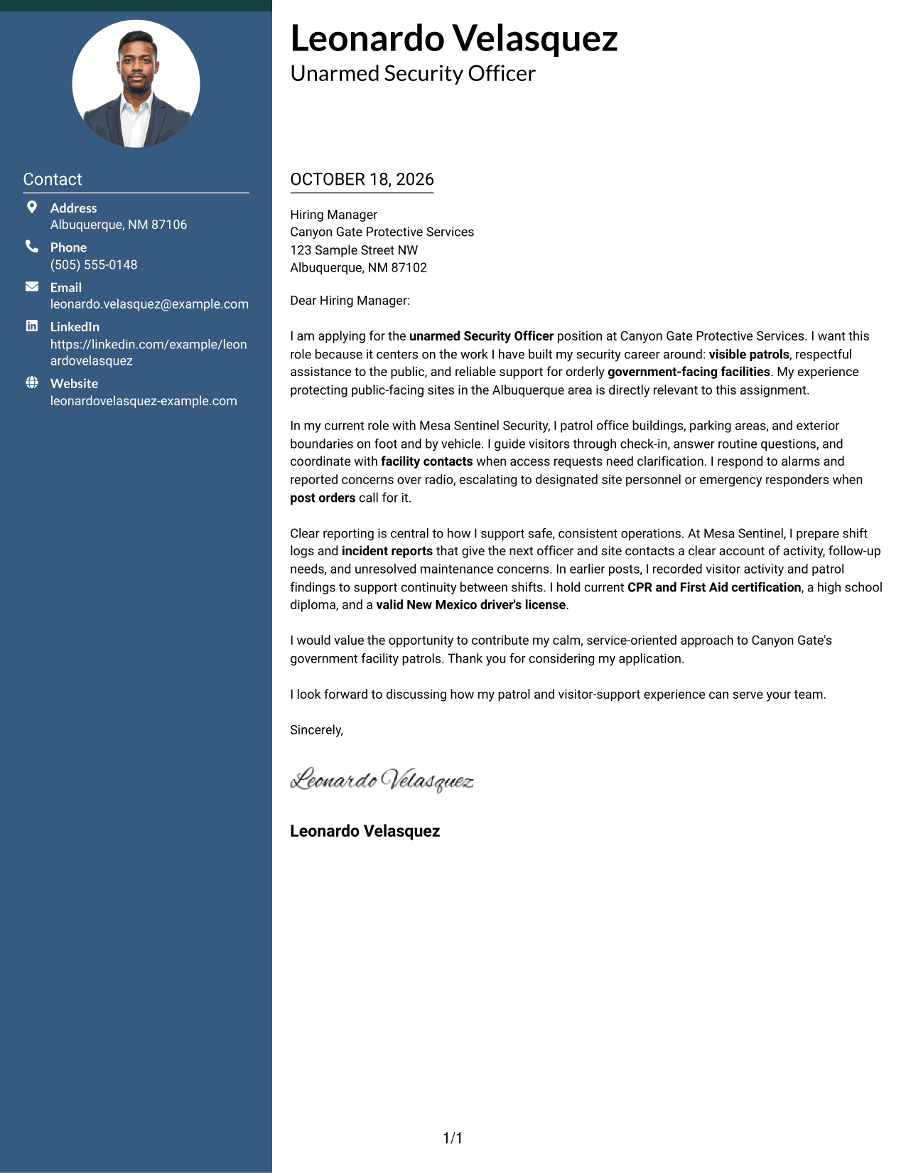 Cover letter example — page 1